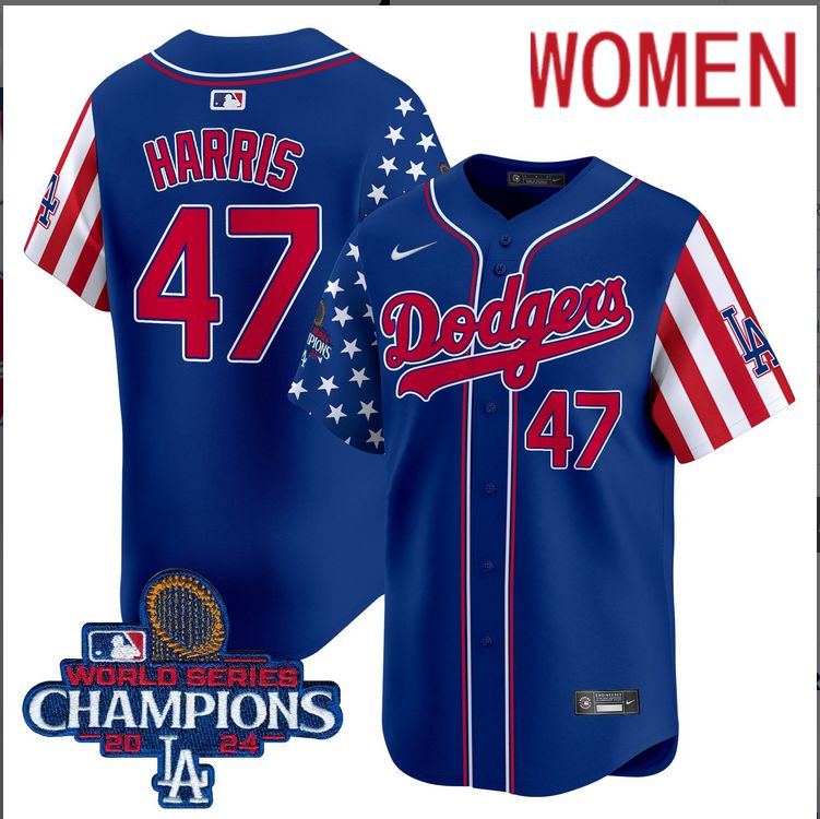 Women MLB Los Angeles Dodgers #47 Trump American Style blue 2024 World Series Champions  Limited Jersey